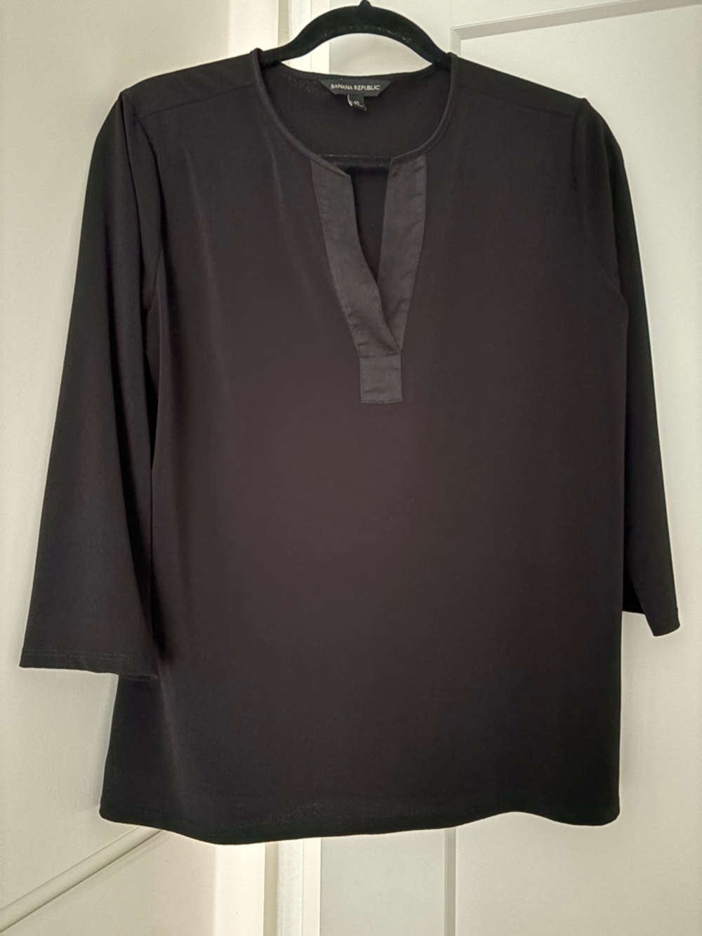 Banana Republic Black Split V-Neck Satin-Trim Top